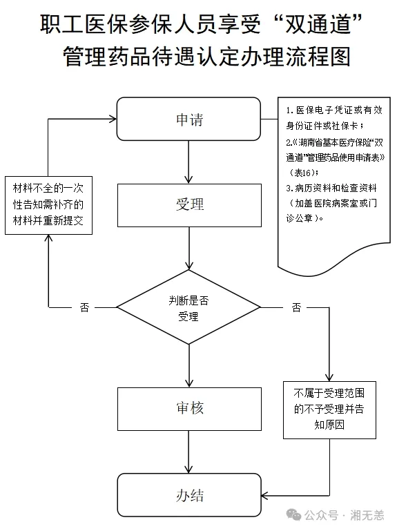 湖南医保经办事项详解：24、职工医保参保人员享受“双通道”管理药品待遇认定