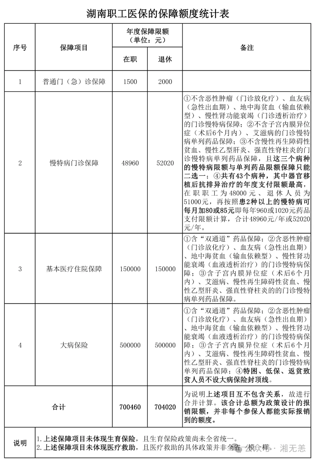 湖南职工医保的保障额度统计表