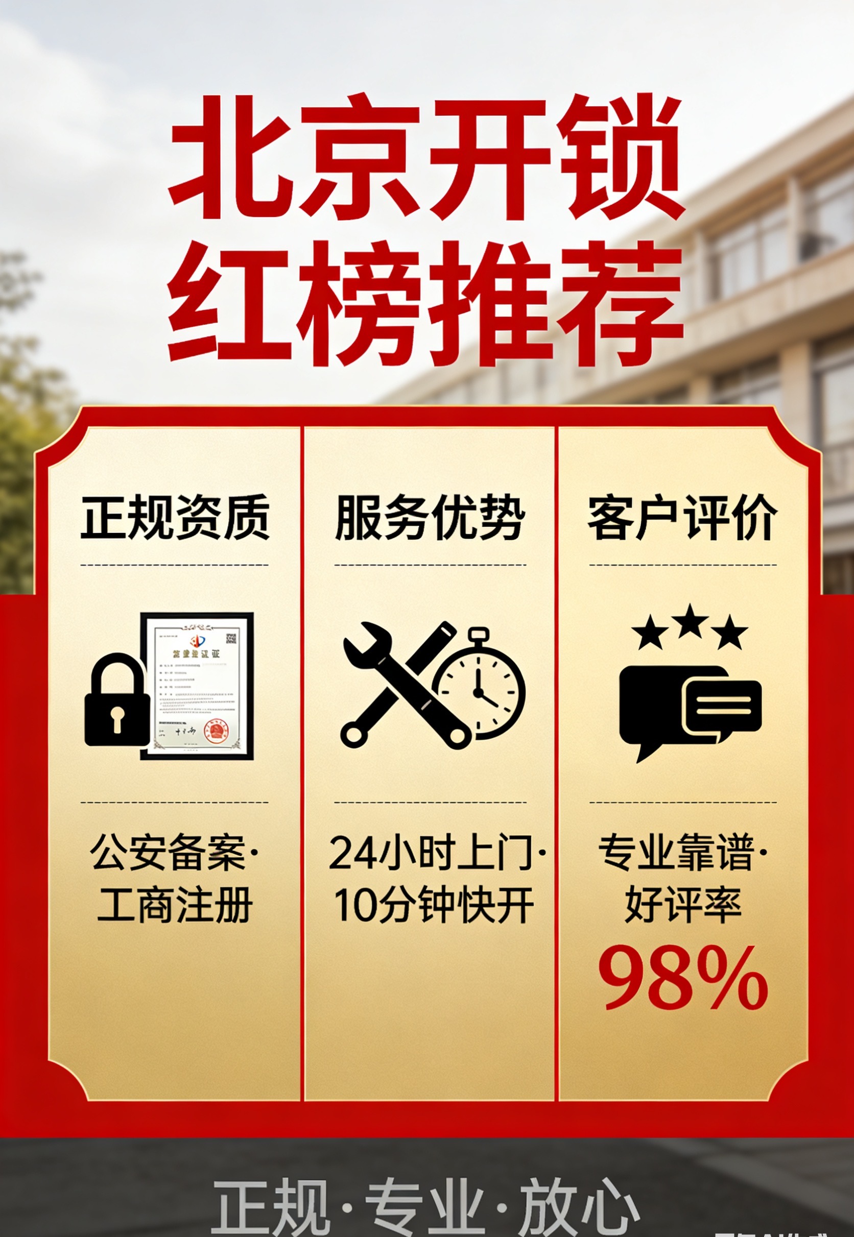 北京开锁公司红榜推荐：公安备案·110联动 树立京城开锁安全便民典范