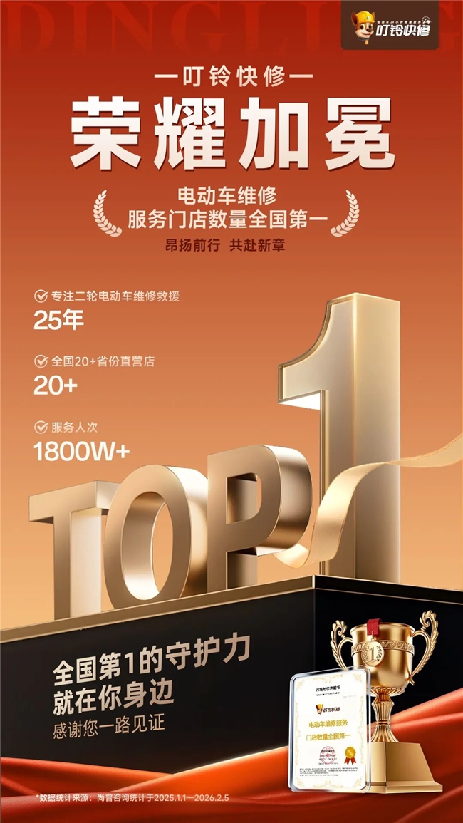 尚普咨询权威认证！叮铃快修成全国门店最多电动车维修品牌